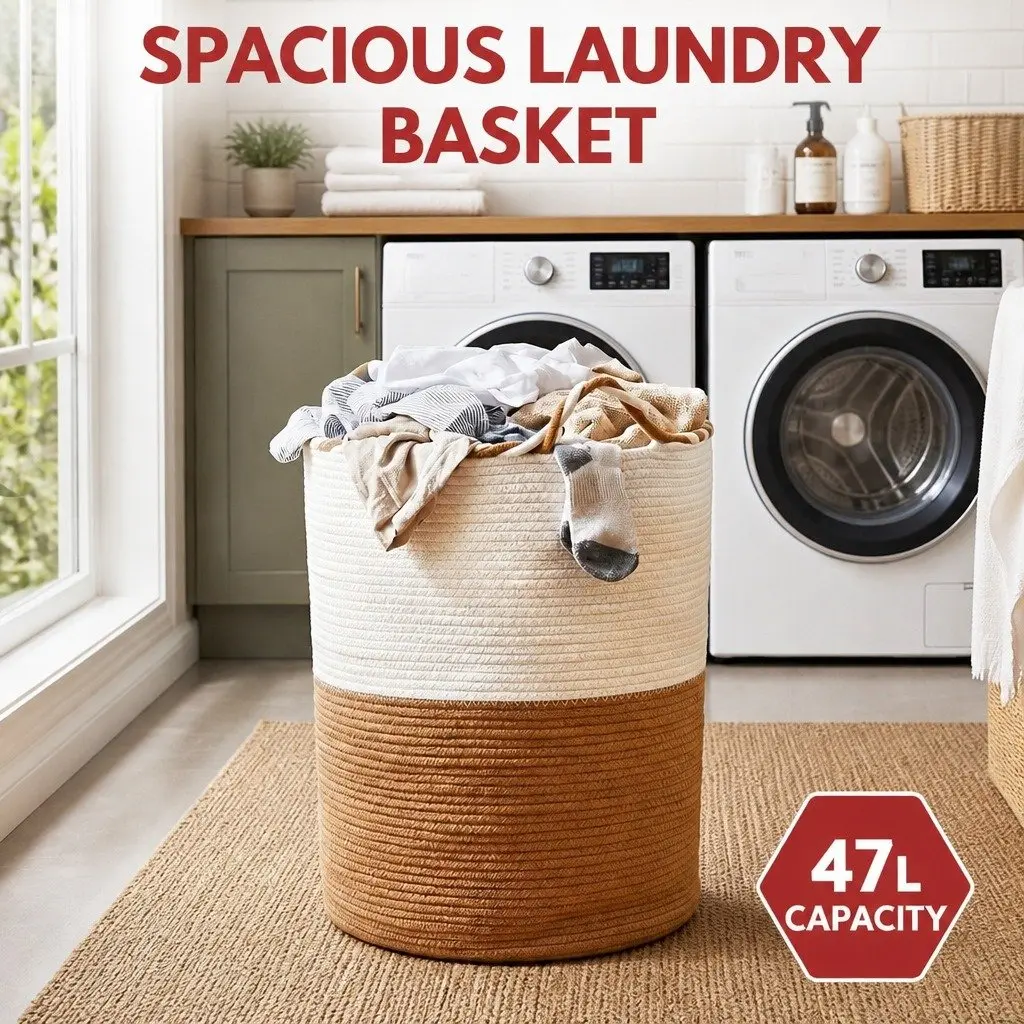 Woven Laundry Basket for Home 47L