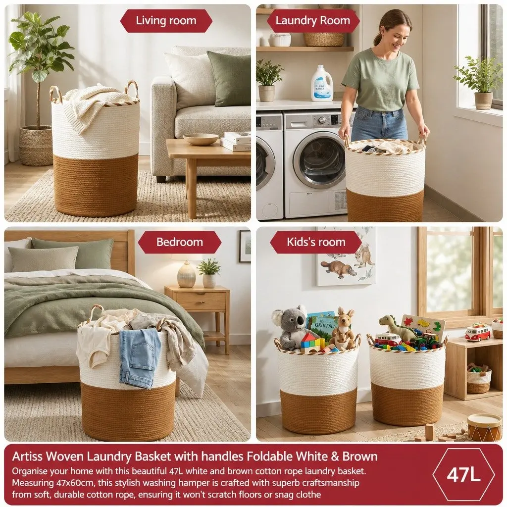 Woven Laundry Basket for Home 47L