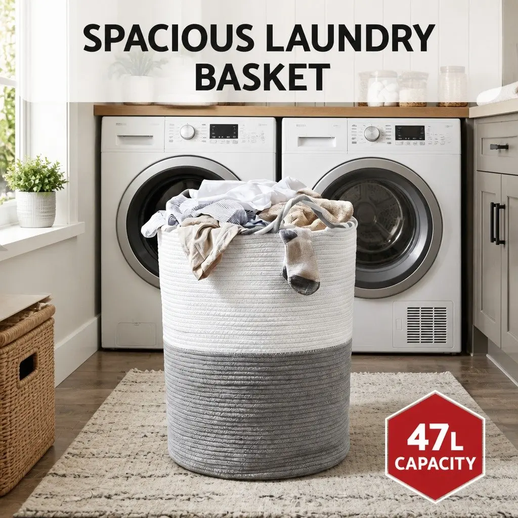 Woven Laundry Basket for Home 47L
