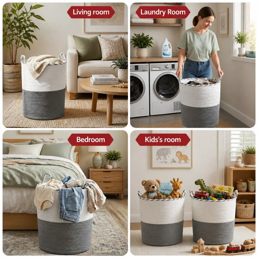 Woven Laundry Basket for Home 47L