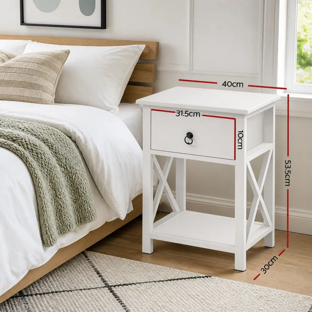 White Rustic Nightstand with Drawer