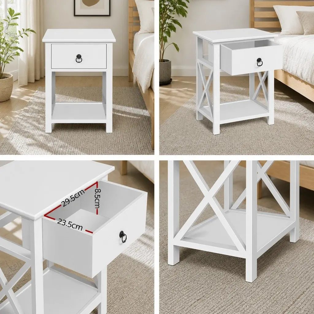 White Rustic Nightstand with Drawer