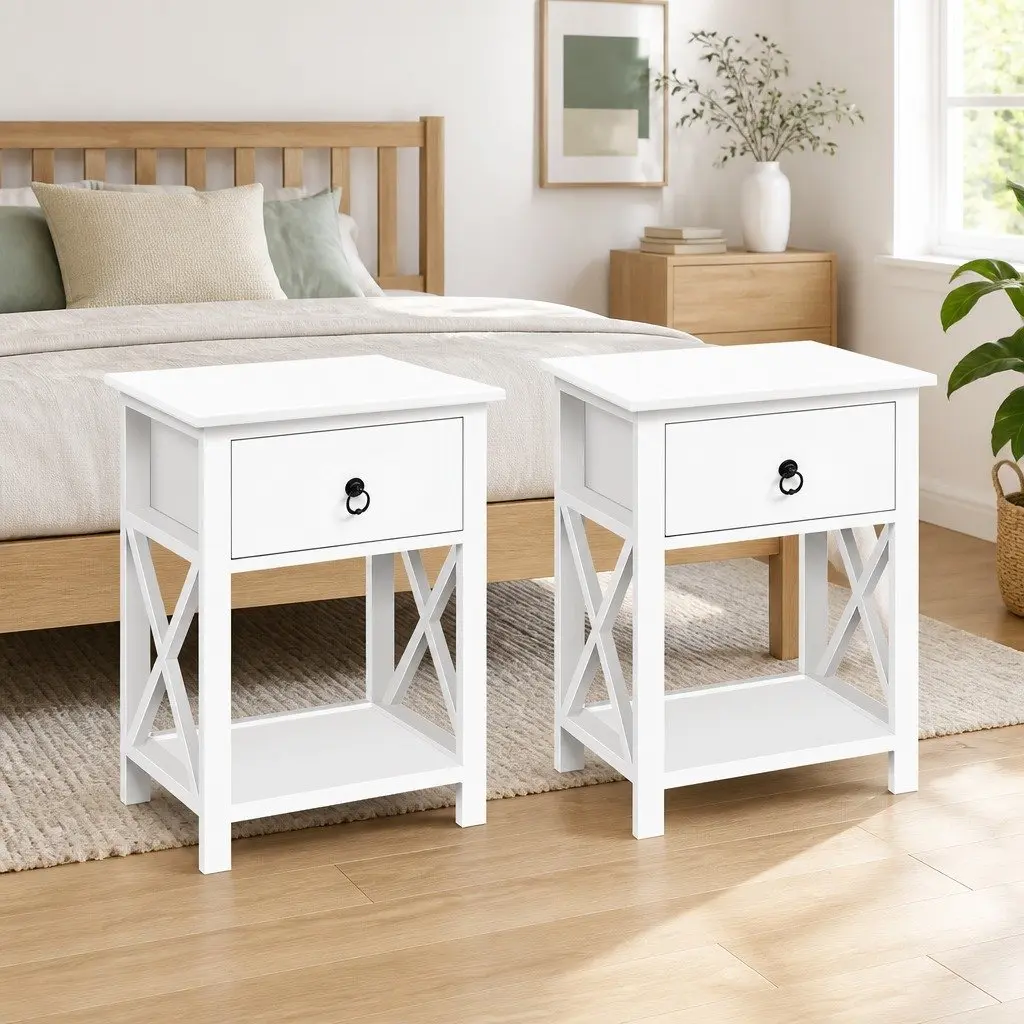 White Rustic Nightstand with Drawer