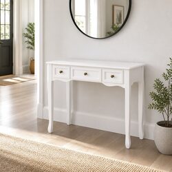 Console Table Specifications: 3 Drawers, White Finish