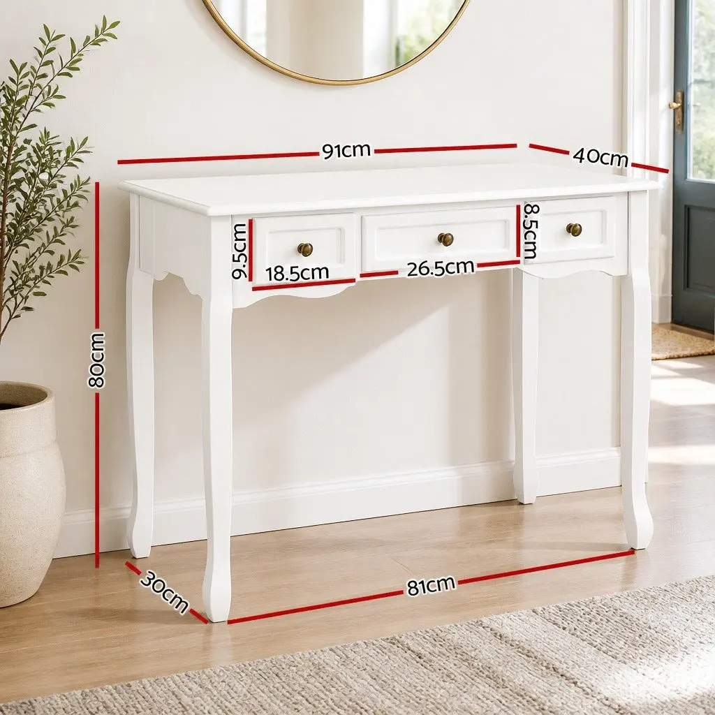 Console Table 3 Drawers White French Provincial Hallway Lounge Storage Furniture