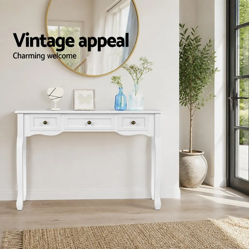 Console Table 3 Drawers White French Provincial Hallway Lounge Storage Furniture
