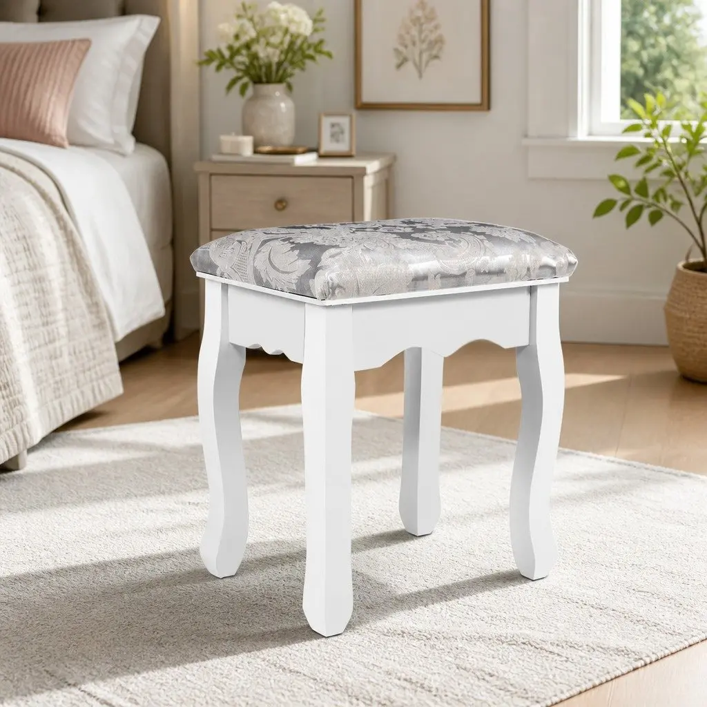 Dressing Table Stool White Velvet Bedroom Vanity Seat Padded Cushion Elegant