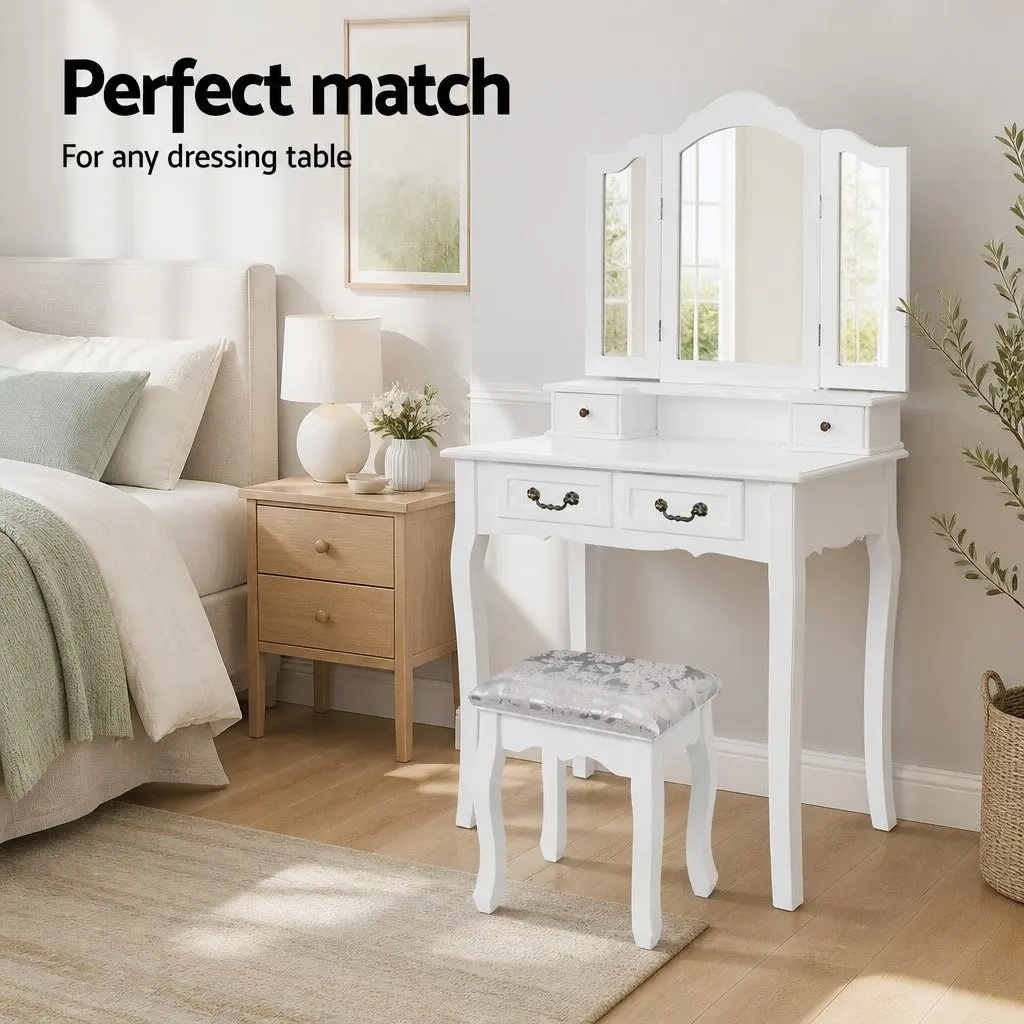 Dressing Stool Bedroom White Velvet 37cm W x 27.5cm D x 45cm H