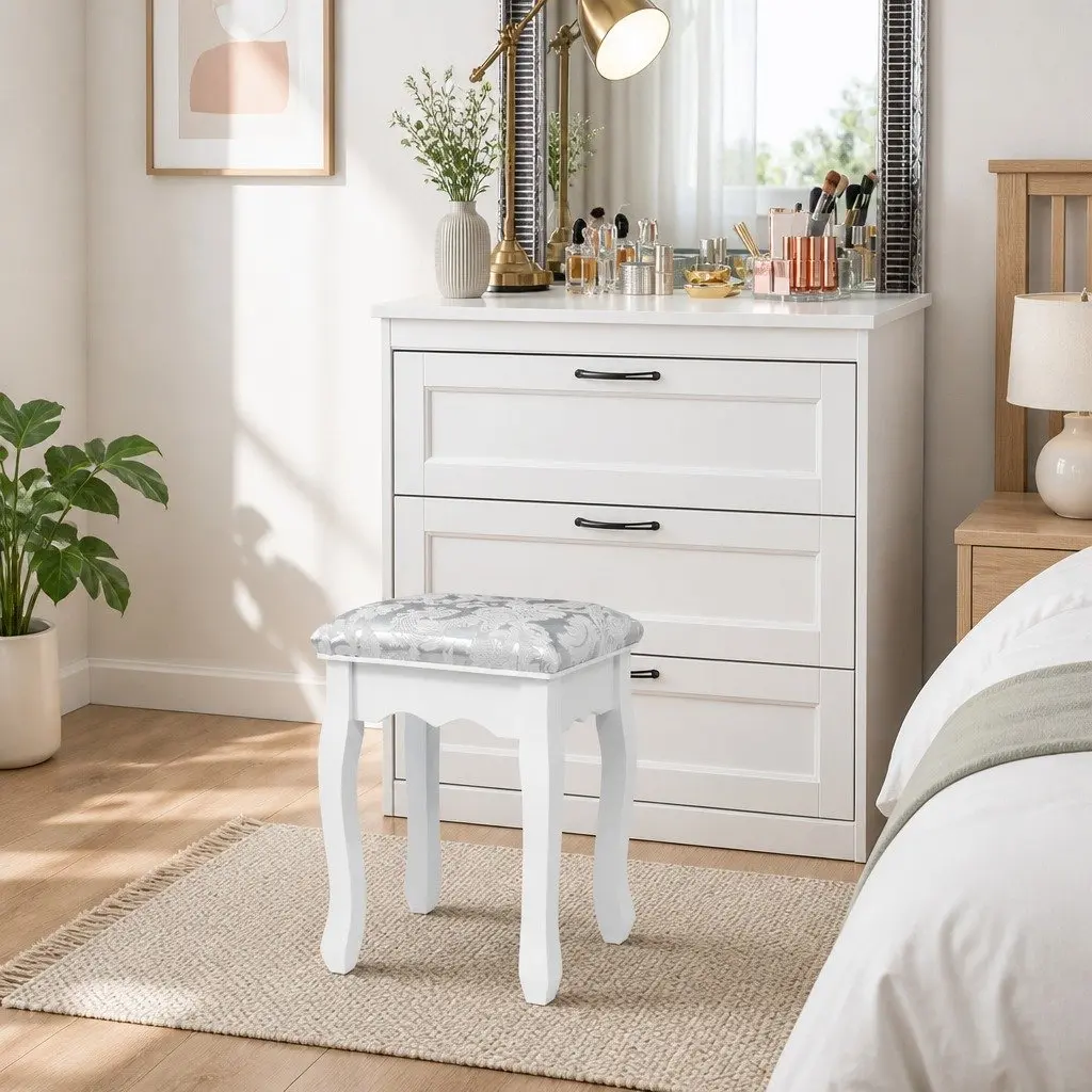 Dressing Stool Bedroom White Velvet 37cm W x 27.5cm D x 45cm H