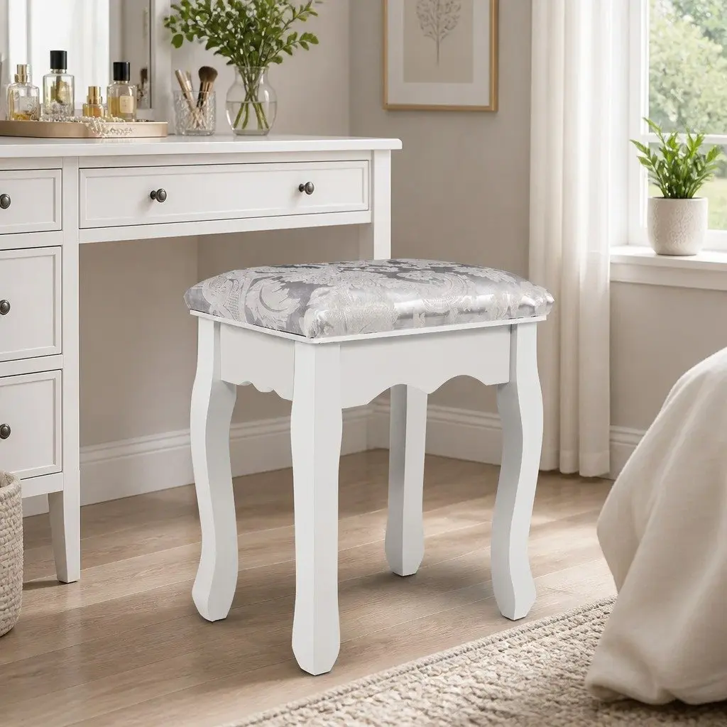 Dressing Stool Bedroom White Velvet 37cm W x 27.5cm D x 45cm H