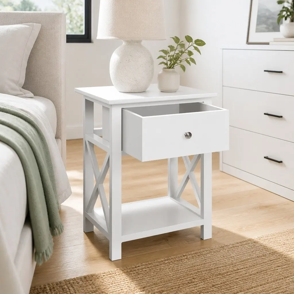 White Nightstand with Storage