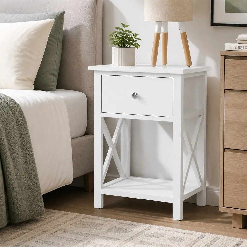 White Nightstand with Storage