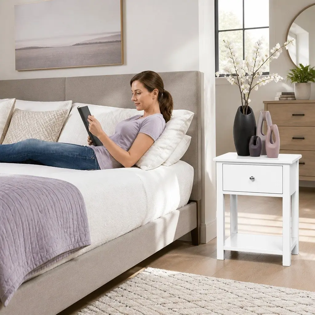 White Nightstand with Storage