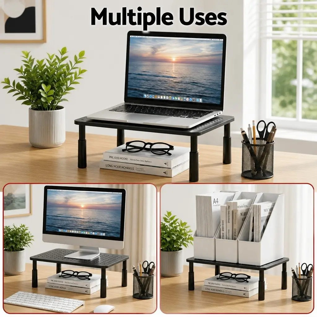 Monitor Stand Adjustable Riser Computer Laptop Display Desk Organizer 3 Height