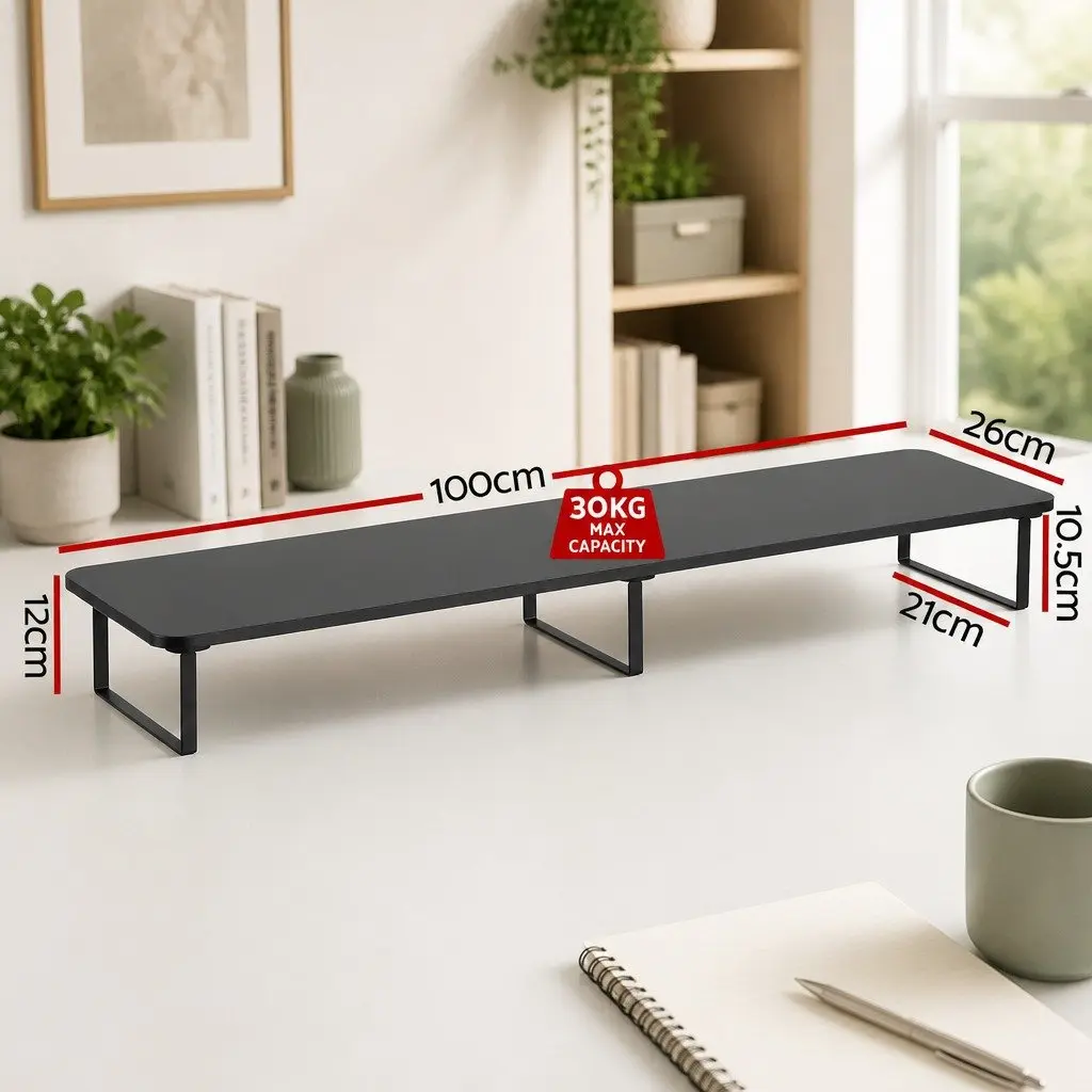 Dual Monitor Stand 100cm Wide Riser Desk Organiser Laptop Computer Display
