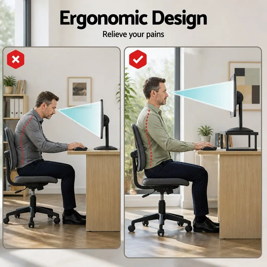 Dual Monitor Stand 100cm Wide Riser Desk Organiser Laptop Computer Display