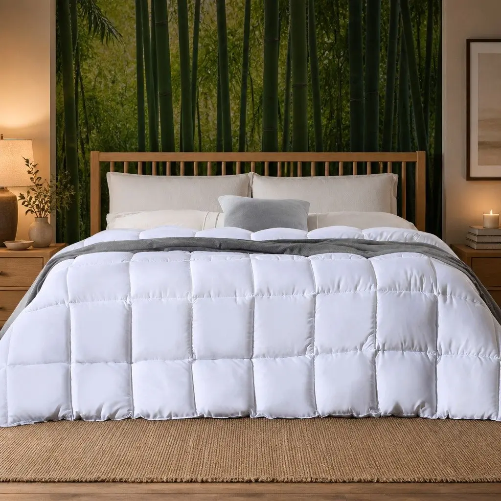 Bamboo Quilt King Single 200GSM All Season Bedding Soft Breathable Baffle Box
