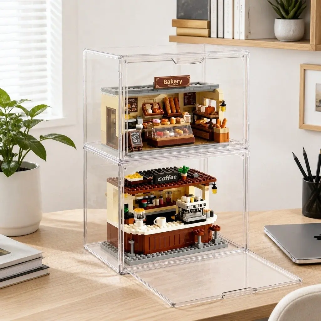 Acrylic Display Case Set with Magnetic Door and Dust Protection