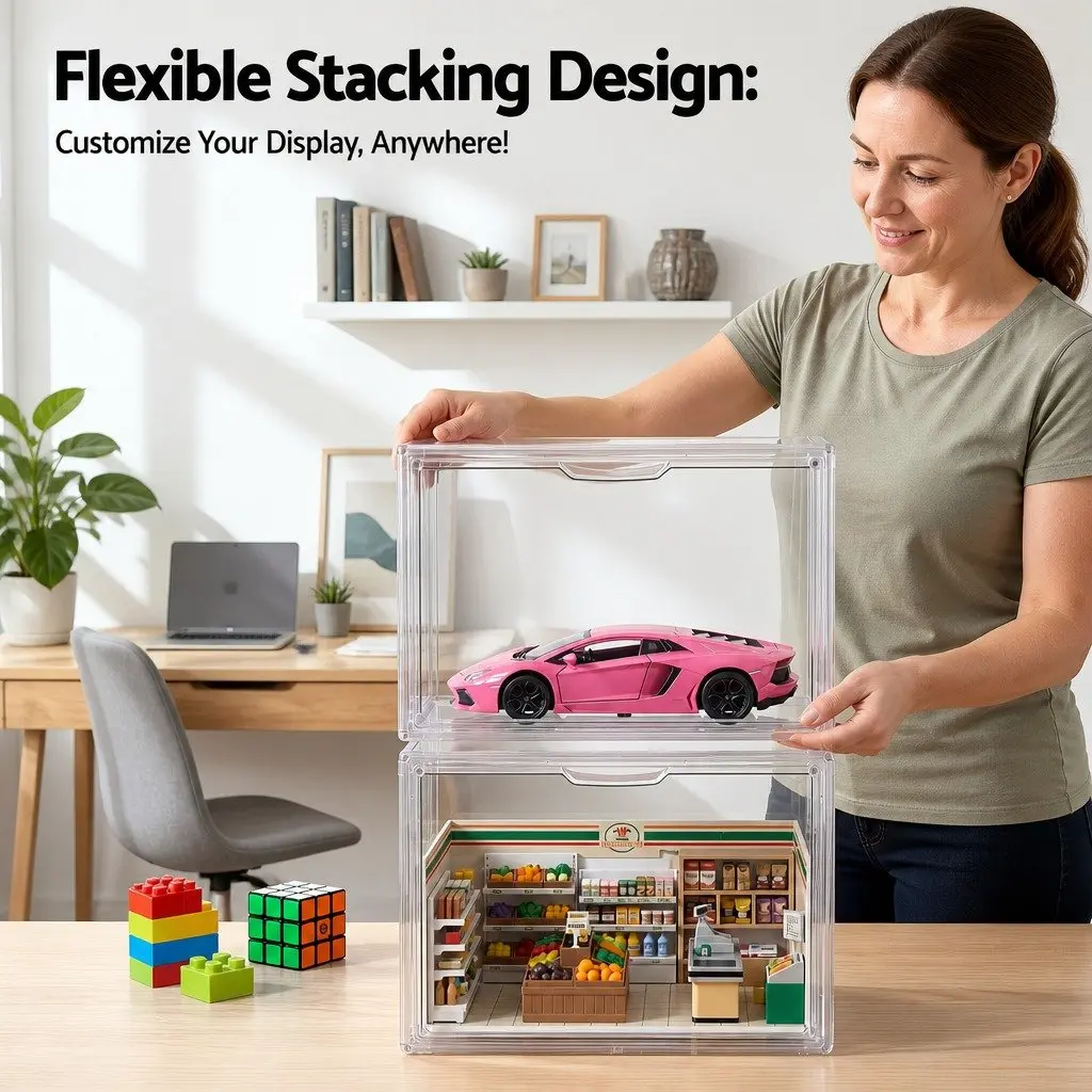 Acrylic Display Case for Toys and Collectibles 2 Pack Stackable Storage Box
