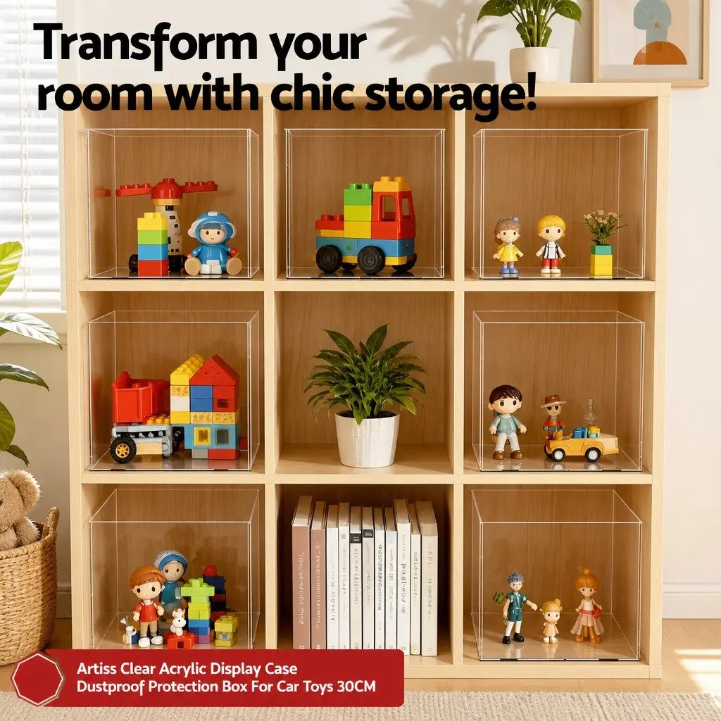 Acrylic Display Case for Collectibles 30x30x30cm Dustproof Protection Box