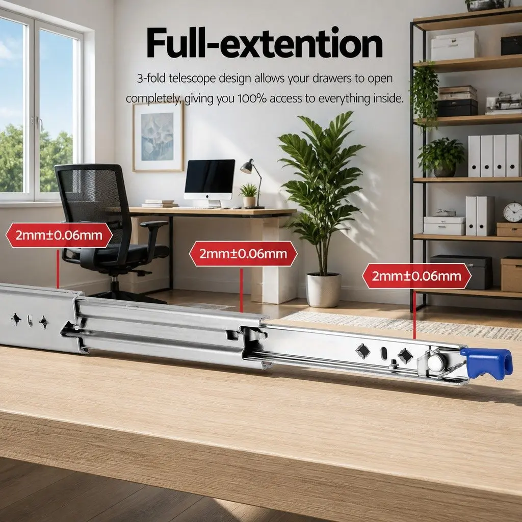 Heavy Duty Drawer Slides Full Extension Locking 750mm to 1500mm Silver 115kg Capacity