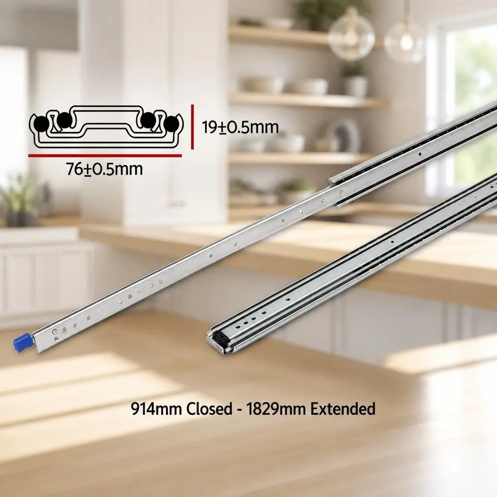 Full Extension Locking Drawer Slides, 914-1829mm Range