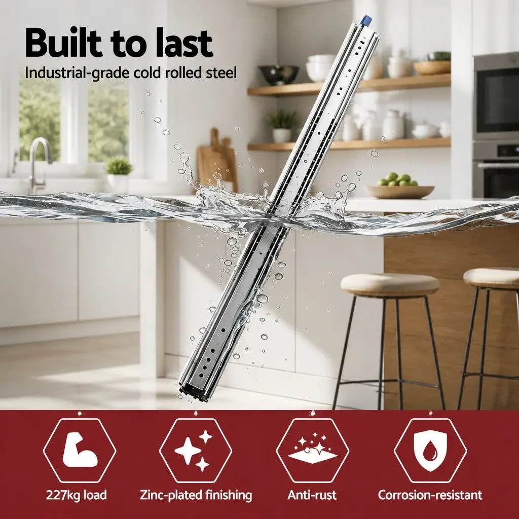 Full Extension Locking Drawer Slides, 914-1829mm Range