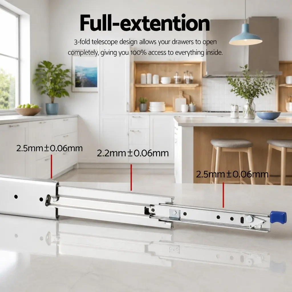 Full Extension Locking Drawer Slides, 914-1829mm Range