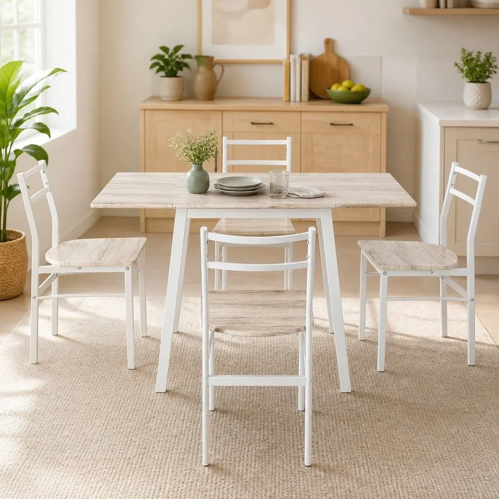 Dining Table and Chairs Set 5pcs Foldable Kitchen Furniture Space-Saving Compact
