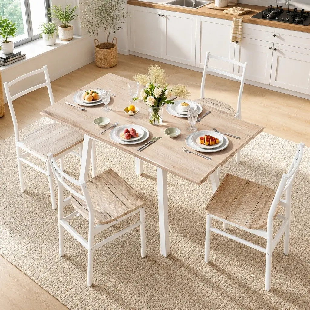 Dining Table and Chairs Set 5pcs Foldable Kitchen Furniture Space-Saving Compact