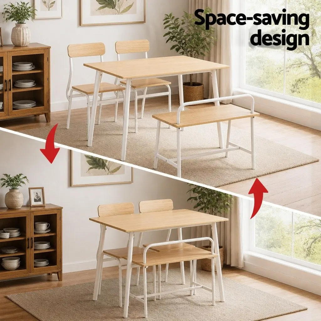 Dining Table and Chairs Set of 4 with Bench Kitchen Furniture Natural Wood
