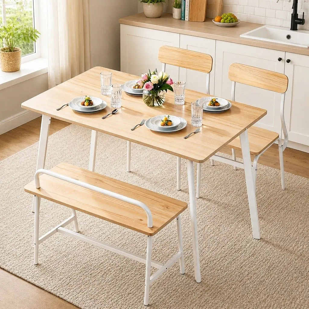 Dining Table and Chairs Set of 4 with Bench Kitchen Furniture Natural Wood