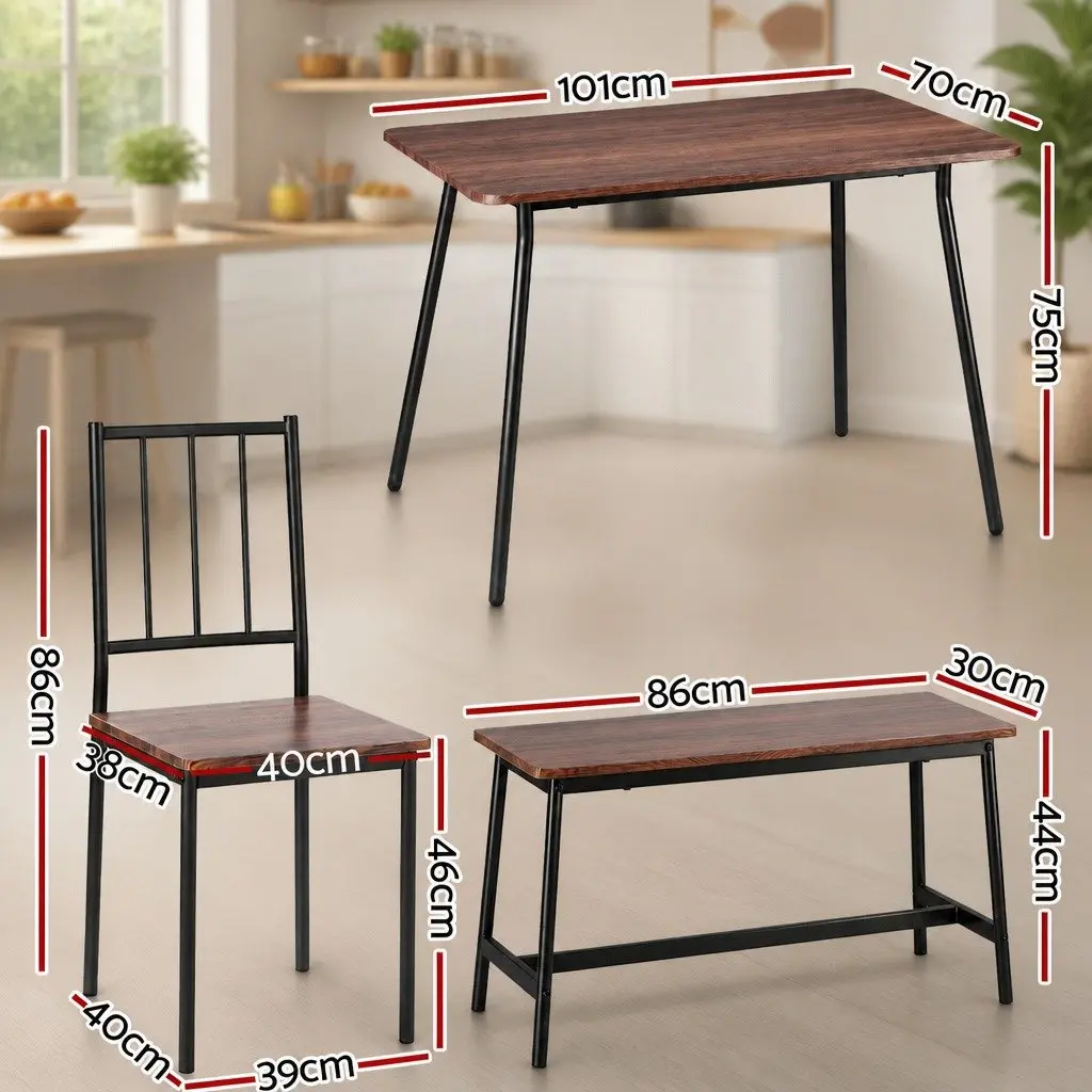 Dining Table and Chairs Set of 4 with Bench Kitchen Furniture Rustic Brown Black