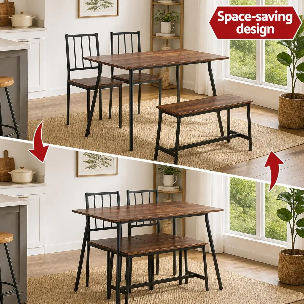 Dining Table and Chairs Set of 4 with Bench Kitchen Furniture Rustic Brown Black