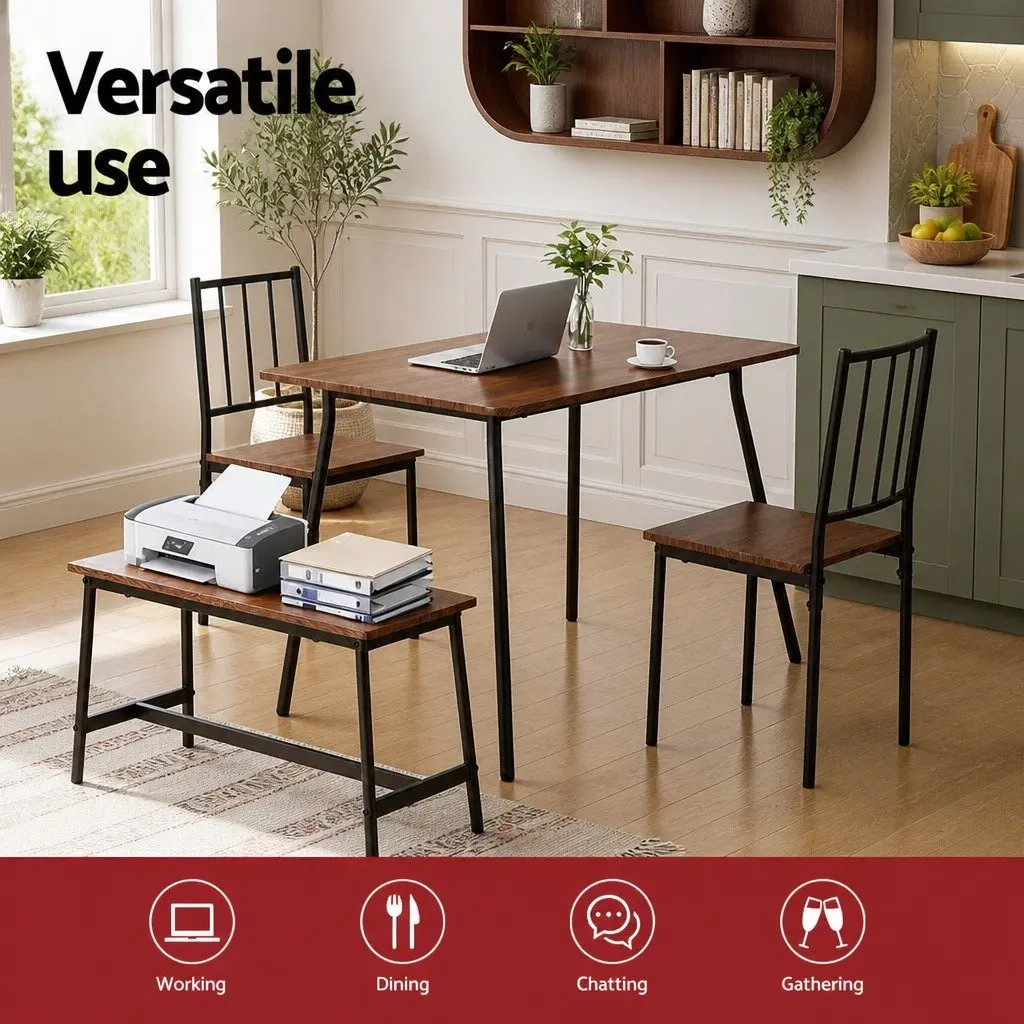 Dining Table and Chairs Set of 4 with Bench Kitchen Furniture Rustic Brown Black
