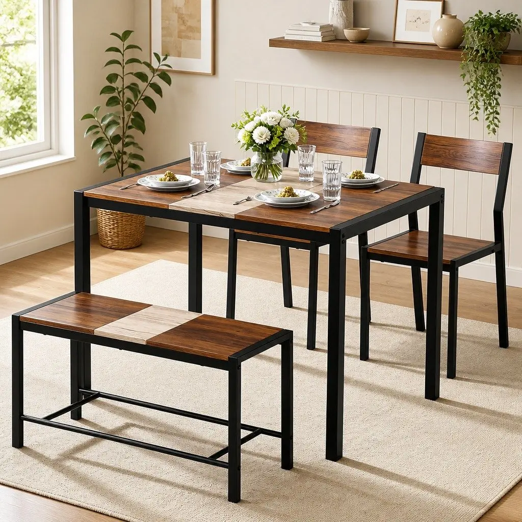Dining Table and Chairs Set of 4 with Bench Kitchen Furniture Space-Saving