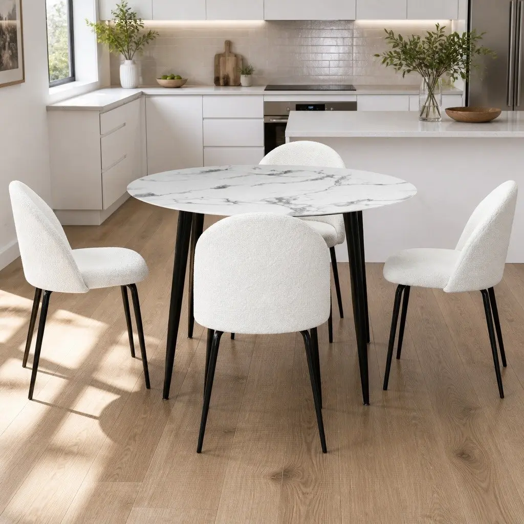Round Marble Dining Table and 4 Chairs