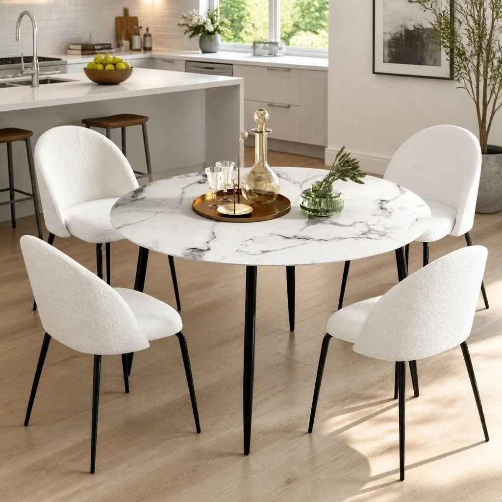 Round Marble Dining Table and 4 Chairs