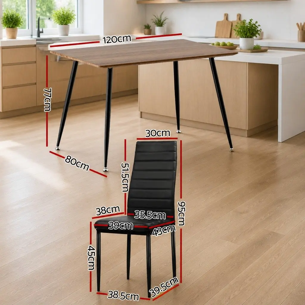 Dining Table and 4 Chairs Set Rectangle Industrial Style Metal Legs Kitchen