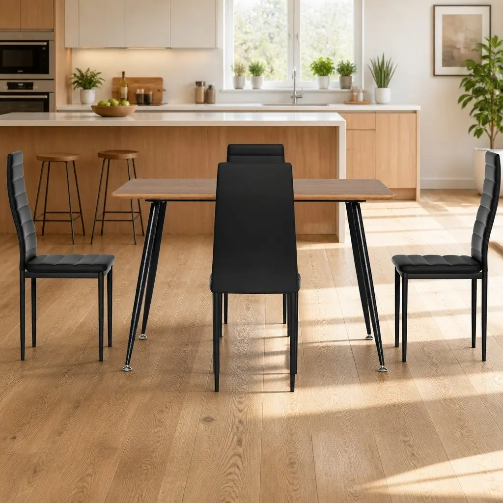 Dining Table and 4 Chairs Set Rectangle Industrial Style Metal Legs Kitchen