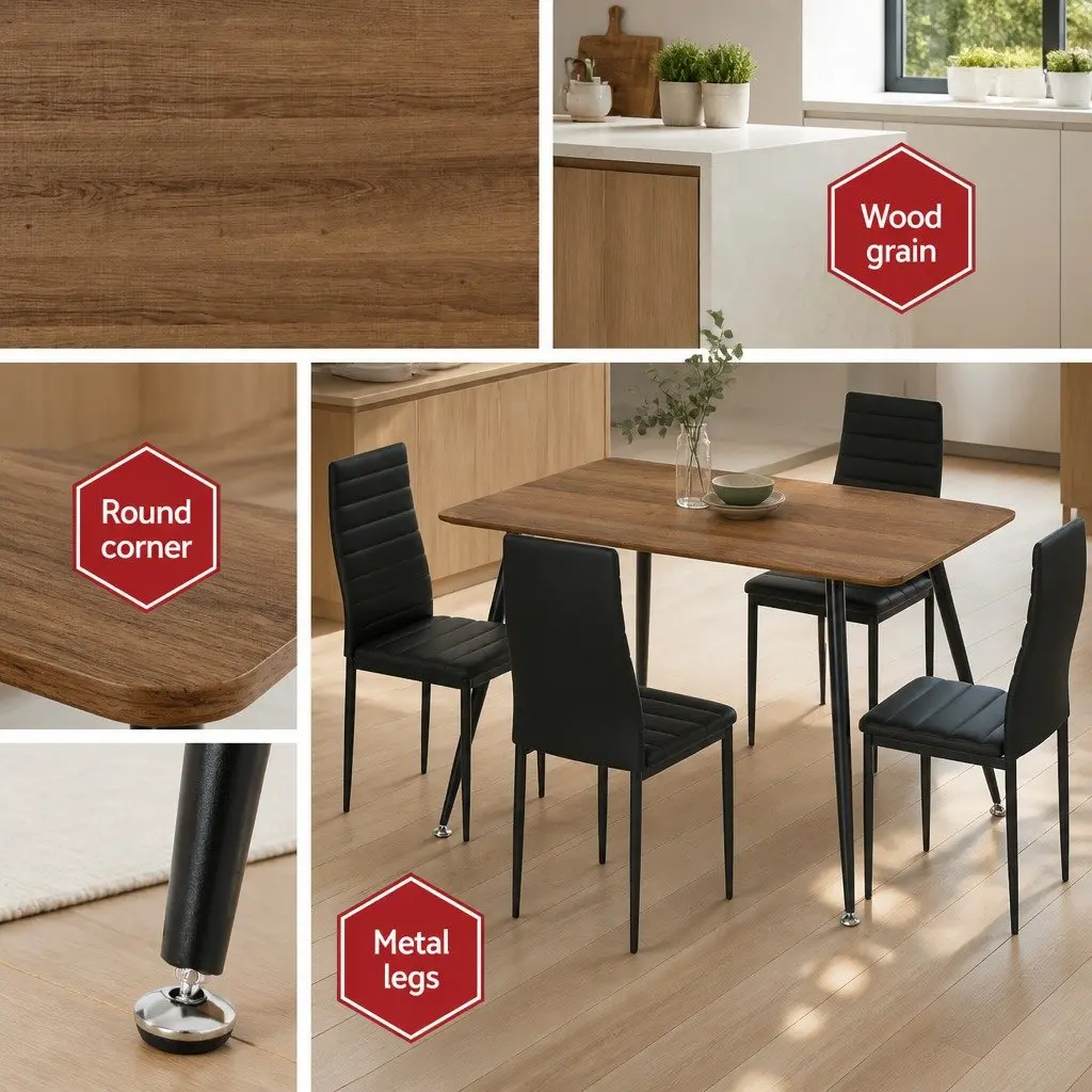 Dining Table and 4 Chairs Set Rectangle Industrial Style Metal Legs Kitchen