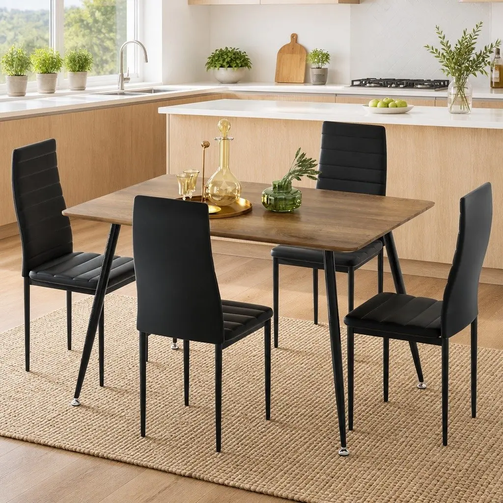 Dining Table and 4 Chairs Set Rectangle Industrial Style Metal Legs Kitchen