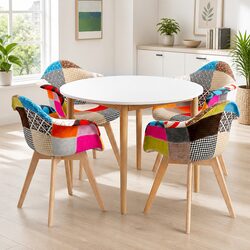 Round White MDF Dining Table with 4 Chairs - Specifications