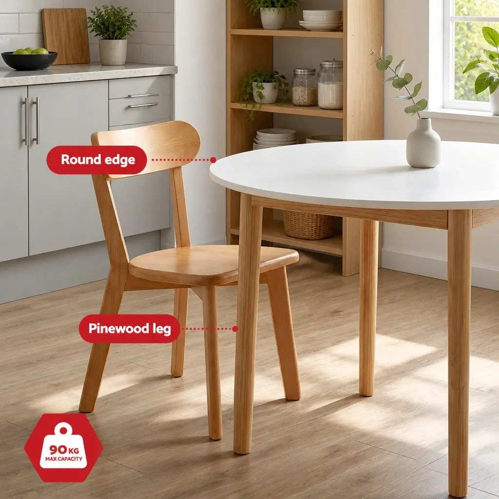Round Dining Table Set for Kitchen 108cm with 4 Chairs Compact Small Space