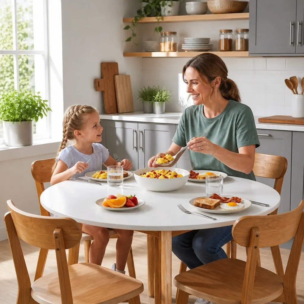 Round Dining Table Set for Kitchen 108cm with 4 Chairs Compact Small Space