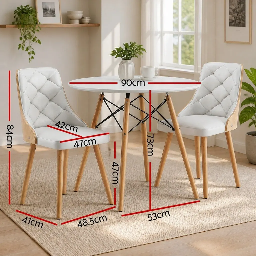 Dining Table and Chairs Set 2 Seater 90cm Round Kitchen Dining Room White