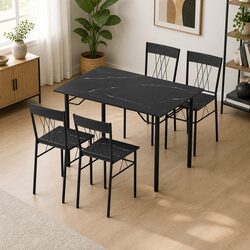 Dining Set Specifications: 5 Pieces, Black Marble Finish