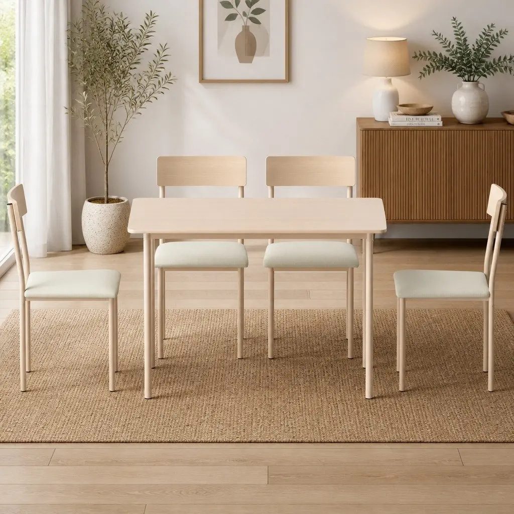 5-Piece Dining Set Compact Kitchen Table and Chairs Beige Natural Wood