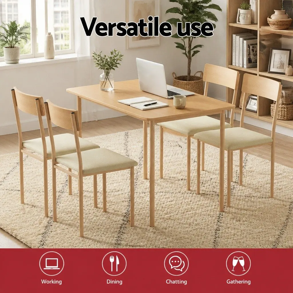 5-Piece Dining Set Compact Kitchen Table and Chairs Beige Natural Wood