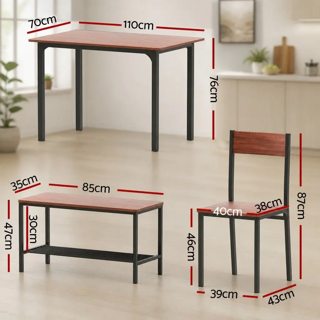 Dining Table and Chairs Set with Storage Bench Kitchen Furniture Brown Walnut